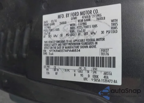 2010 Ford Ranger Sport/Xlt z USA, uszkodzony, nr VIN 1FTKR4EE7APA48534